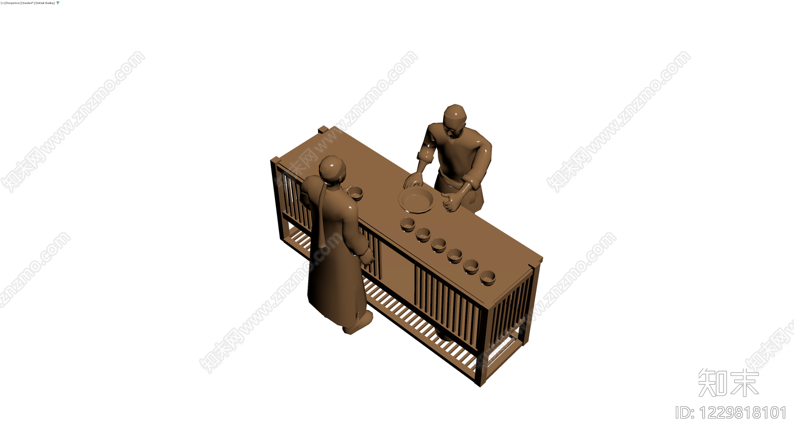 中式茶台与人物组合3D模型下载【ID:1229818101】