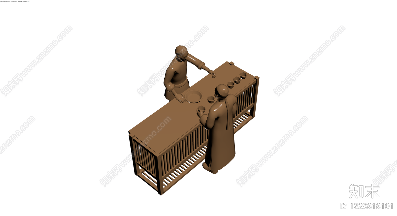 中式茶台与人物组合3D模型下载【ID:1229818101】