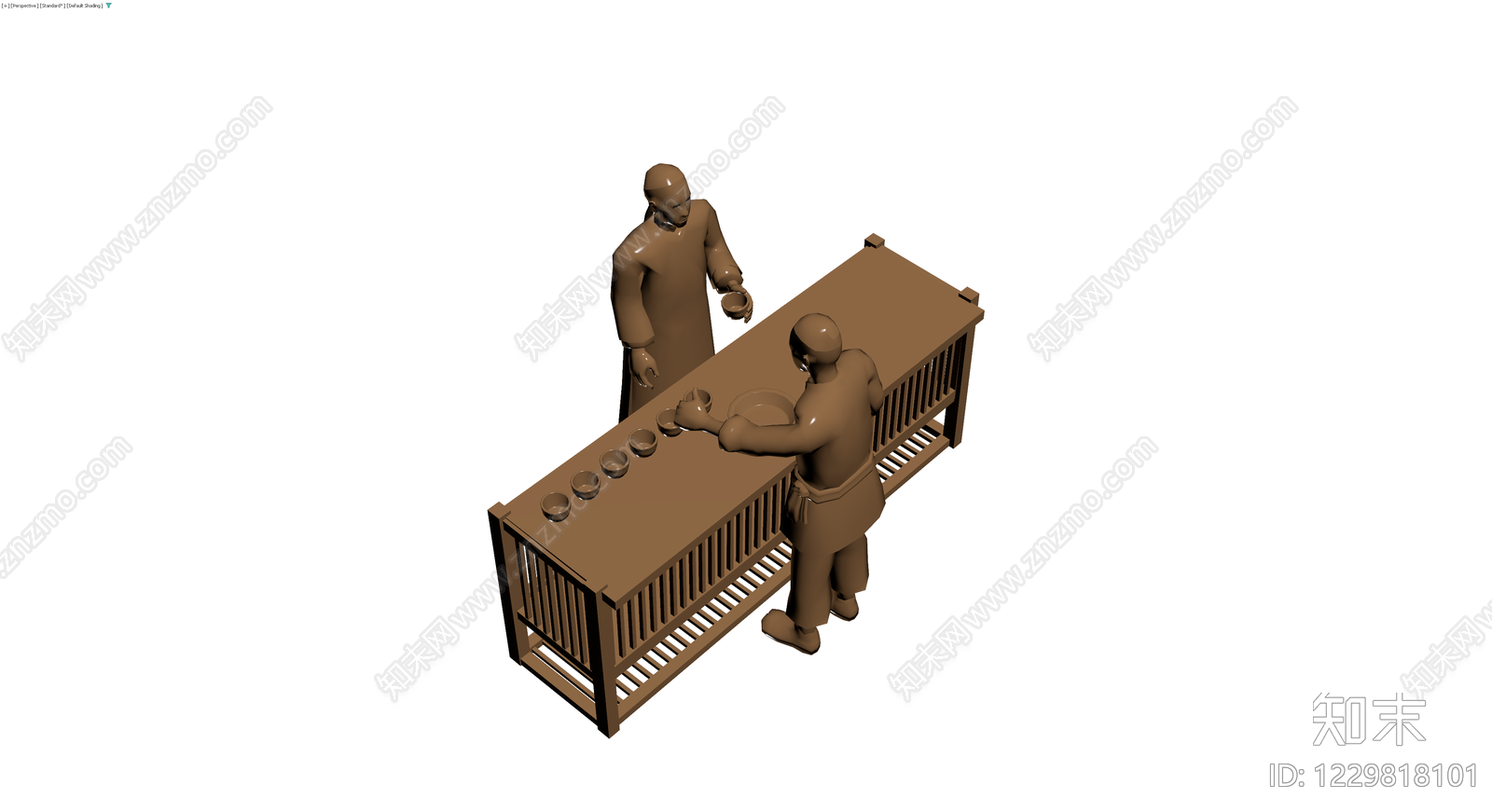 中式茶台与人物组合3D模型下载【ID:1229818101】