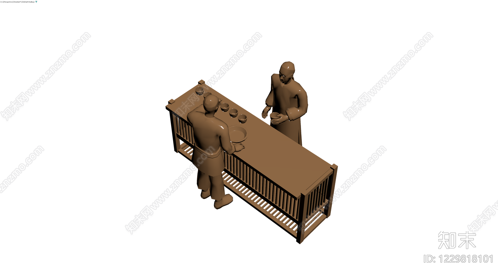 中式茶台与人物组合3D模型下载【ID:1229818101】