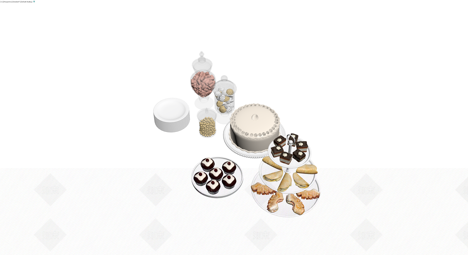 欧式甜品台组合3D模型下载【ID:1230667179】