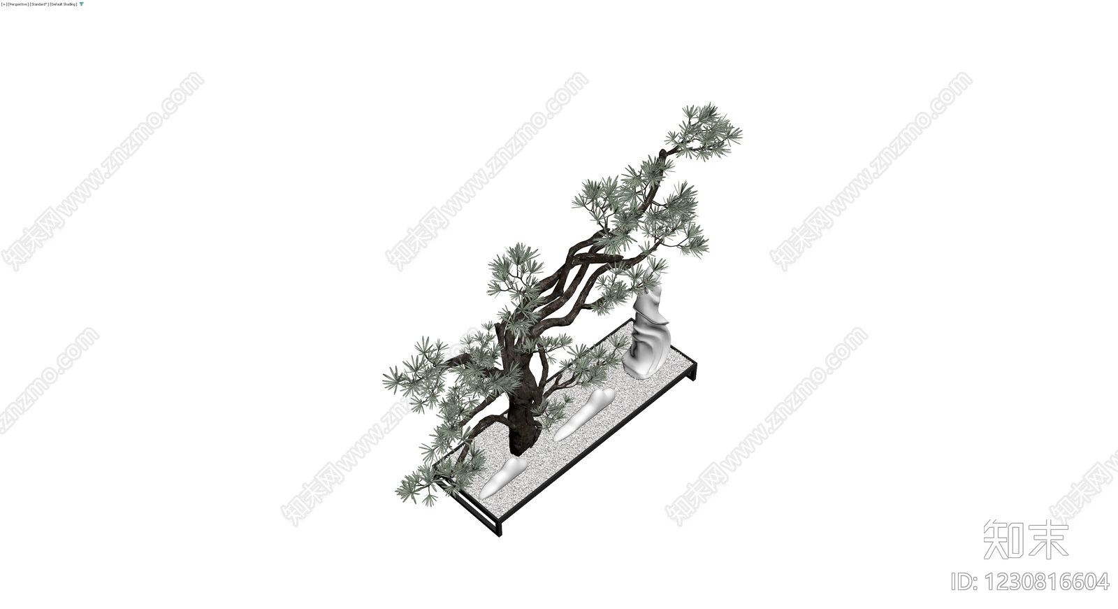 松树盆景与雕塑组合3D模型下载【ID:1230816604】