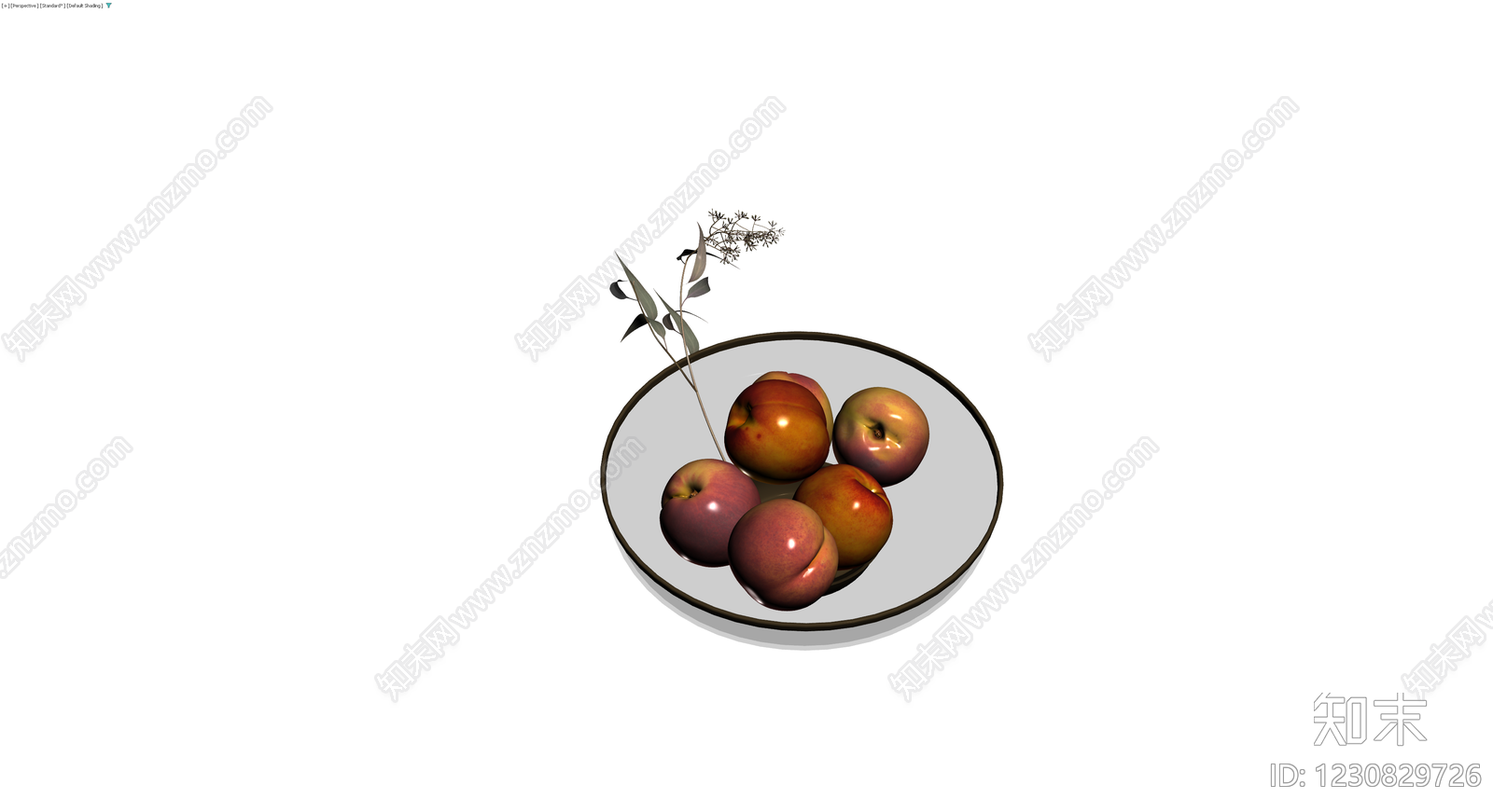 盛有水果与枝叶的装饰碗3D模型下载【ID:1230829726】