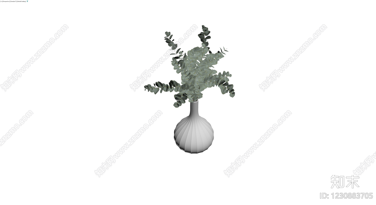 白色竖纹花瓶配尤加利叶3D模型下载【ID:1230883705】