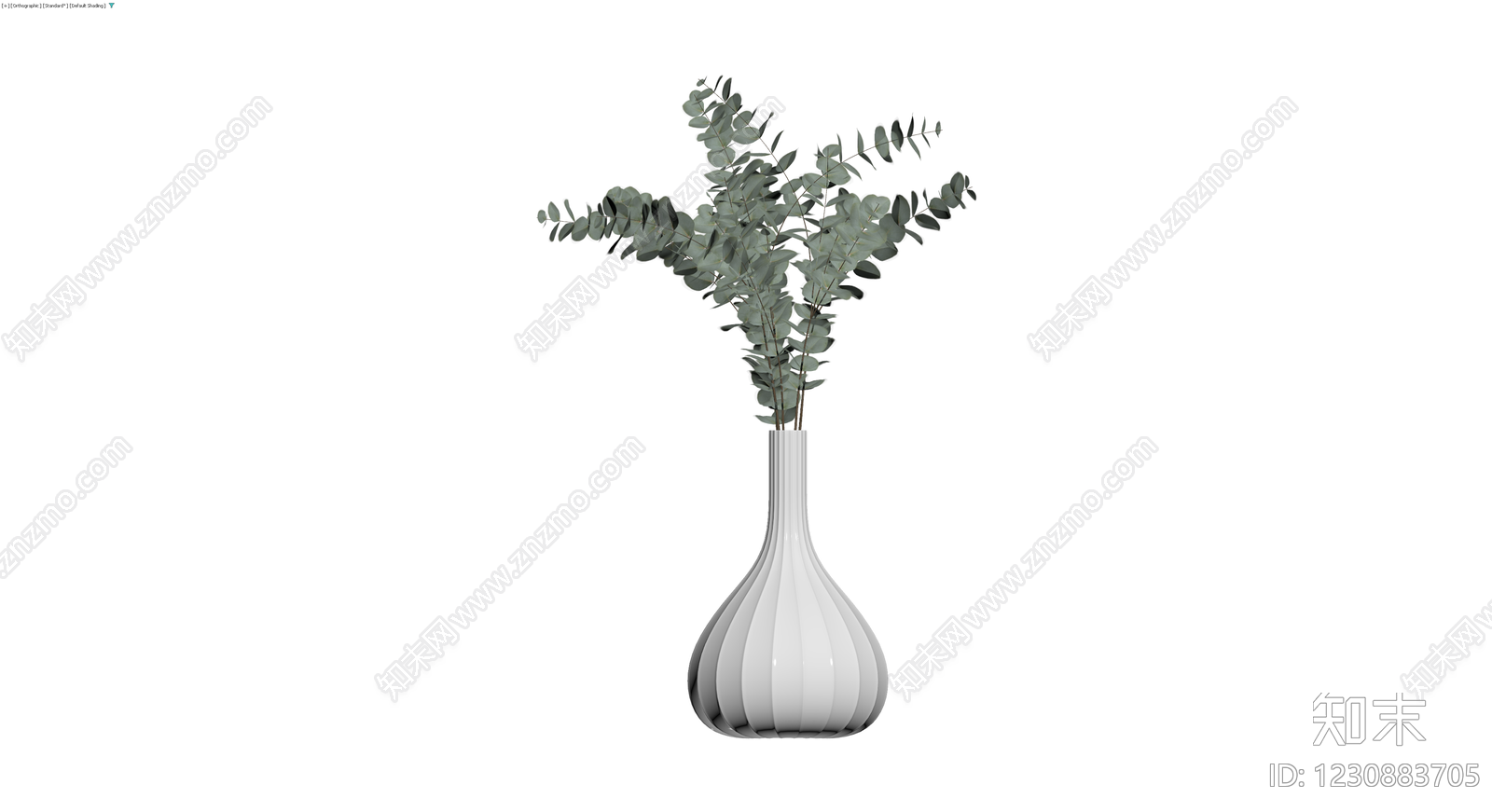 白色竖纹花瓶配尤加利叶3D模型下载【ID:1230883705】