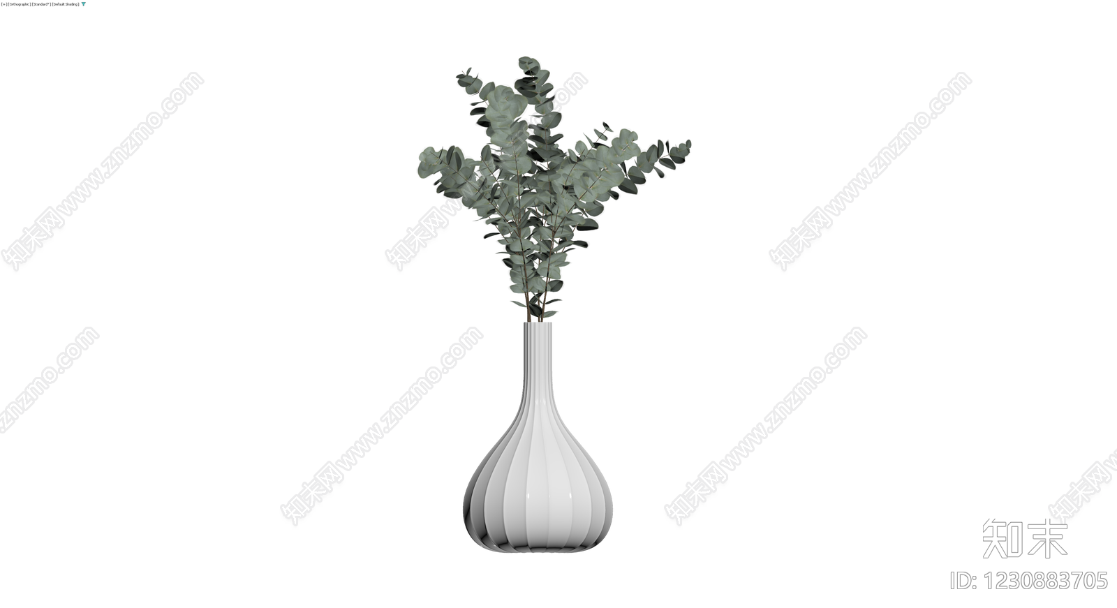 白色竖纹花瓶配尤加利叶3D模型下载【ID:1230883705】