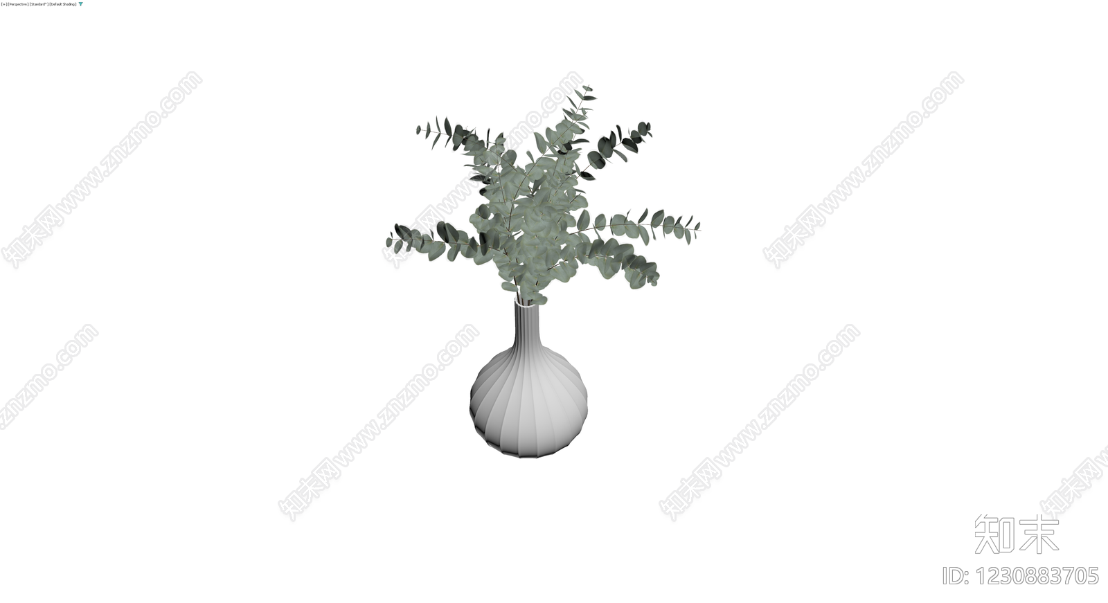 白色竖纹花瓶配尤加利叶3D模型下载【ID:1230883705】