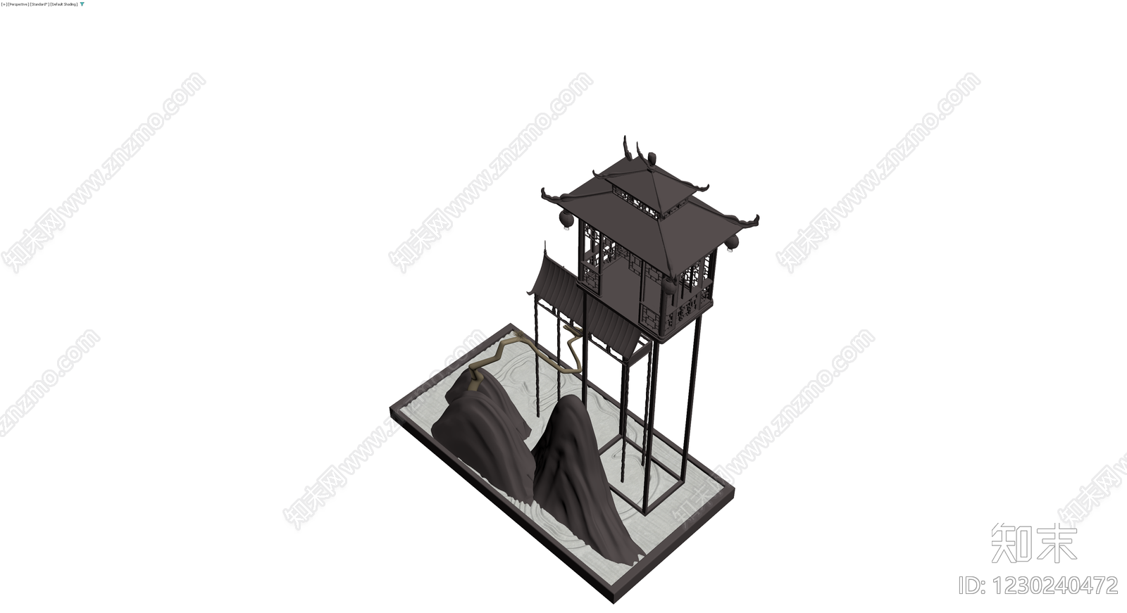 中式景观亭台假山组合3D模型下载【ID:1230240472】