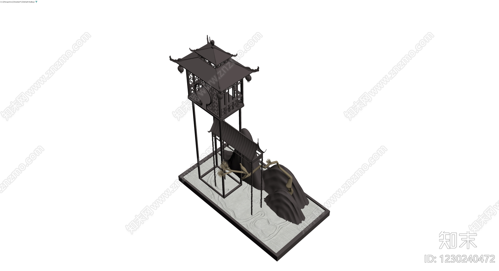 中式景观亭台假山组合3D模型下载【ID:1230240472】