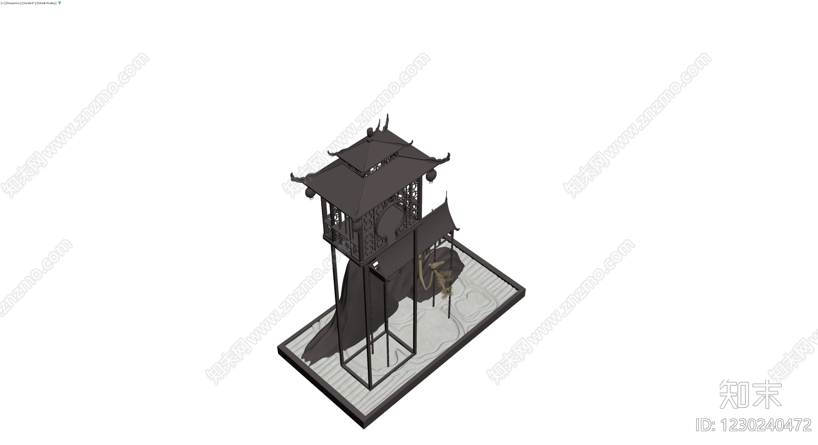 中式景观亭台假山组合3D模型下载【ID:1230240472】