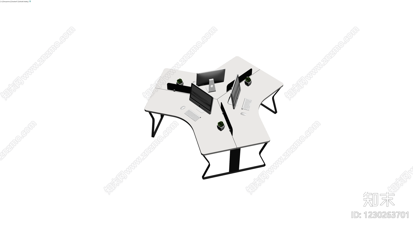 现代四人位办公桌组合3D模型下载【ID:1230263701】