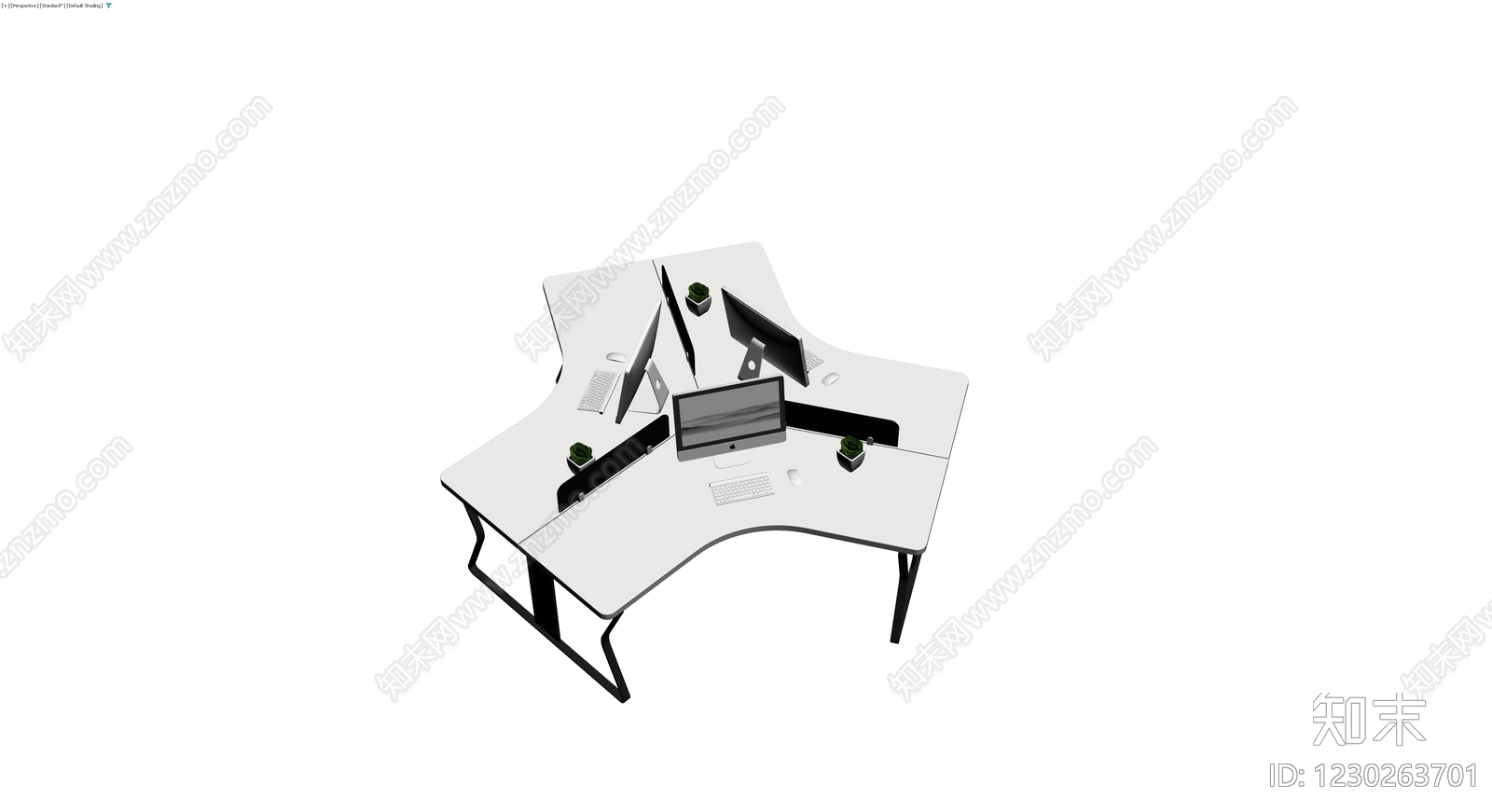 现代四人位办公桌组合3D模型下载【ID:1230263701】