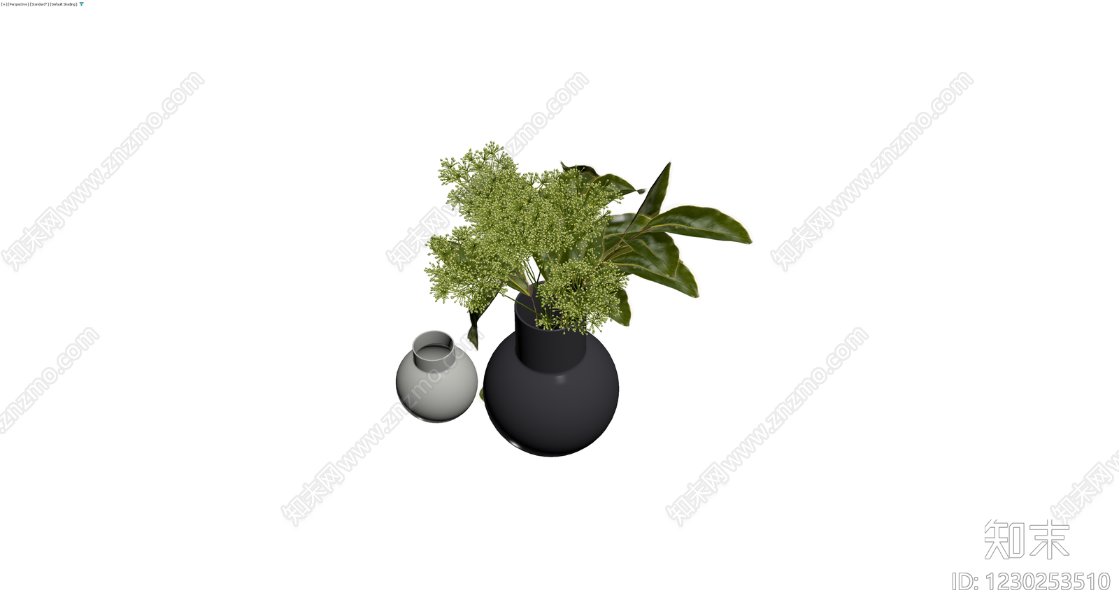 黑灰双花瓶绿植组合3D模型下载【ID:1230253510】