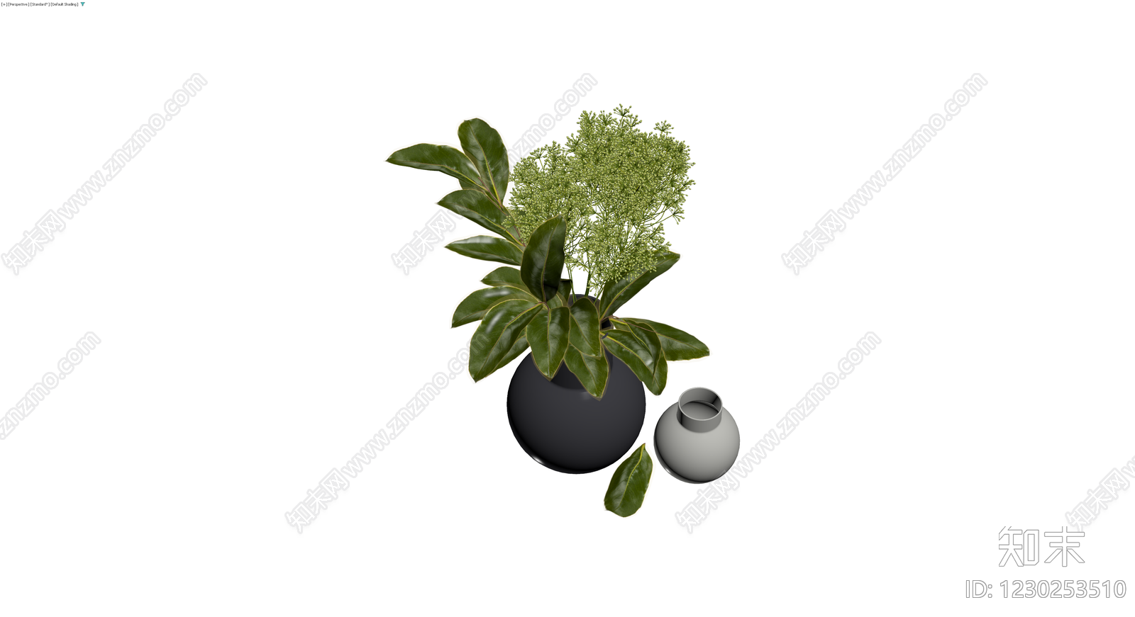 黑灰双花瓶绿植组合3D模型下载【ID:1230253510】