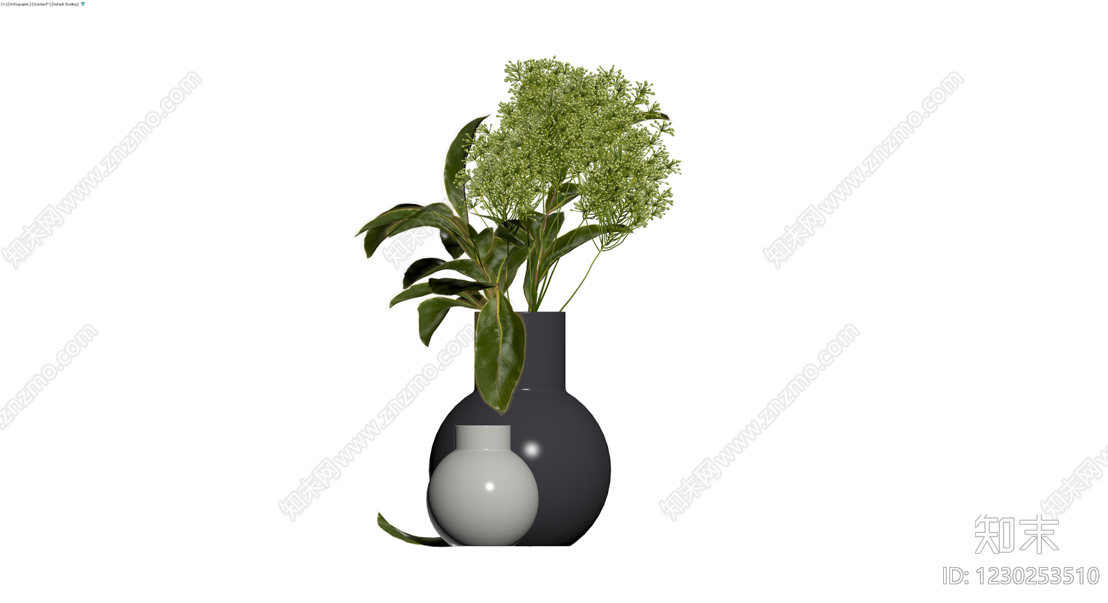 黑灰双花瓶绿植组合3D模型下载【ID:1230253510】