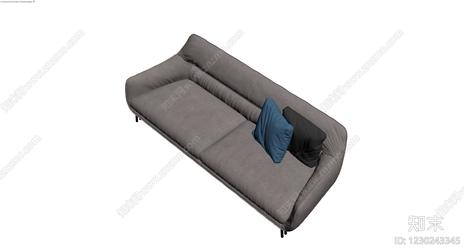 灰色现代布艺沙发3D模型下载【ID:1230243345】