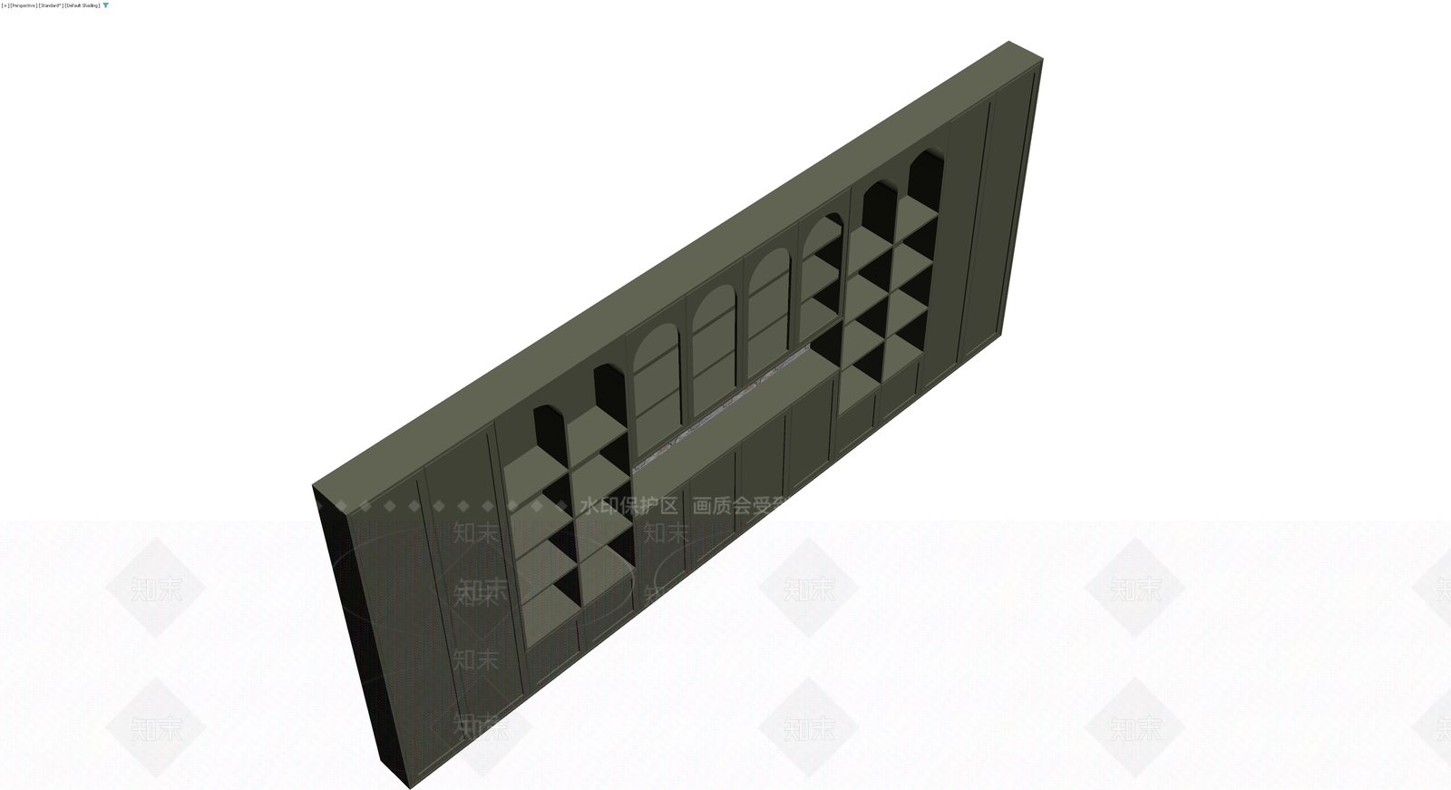 深绿色拱形组合书柜3D模型下载【ID:1230376590】