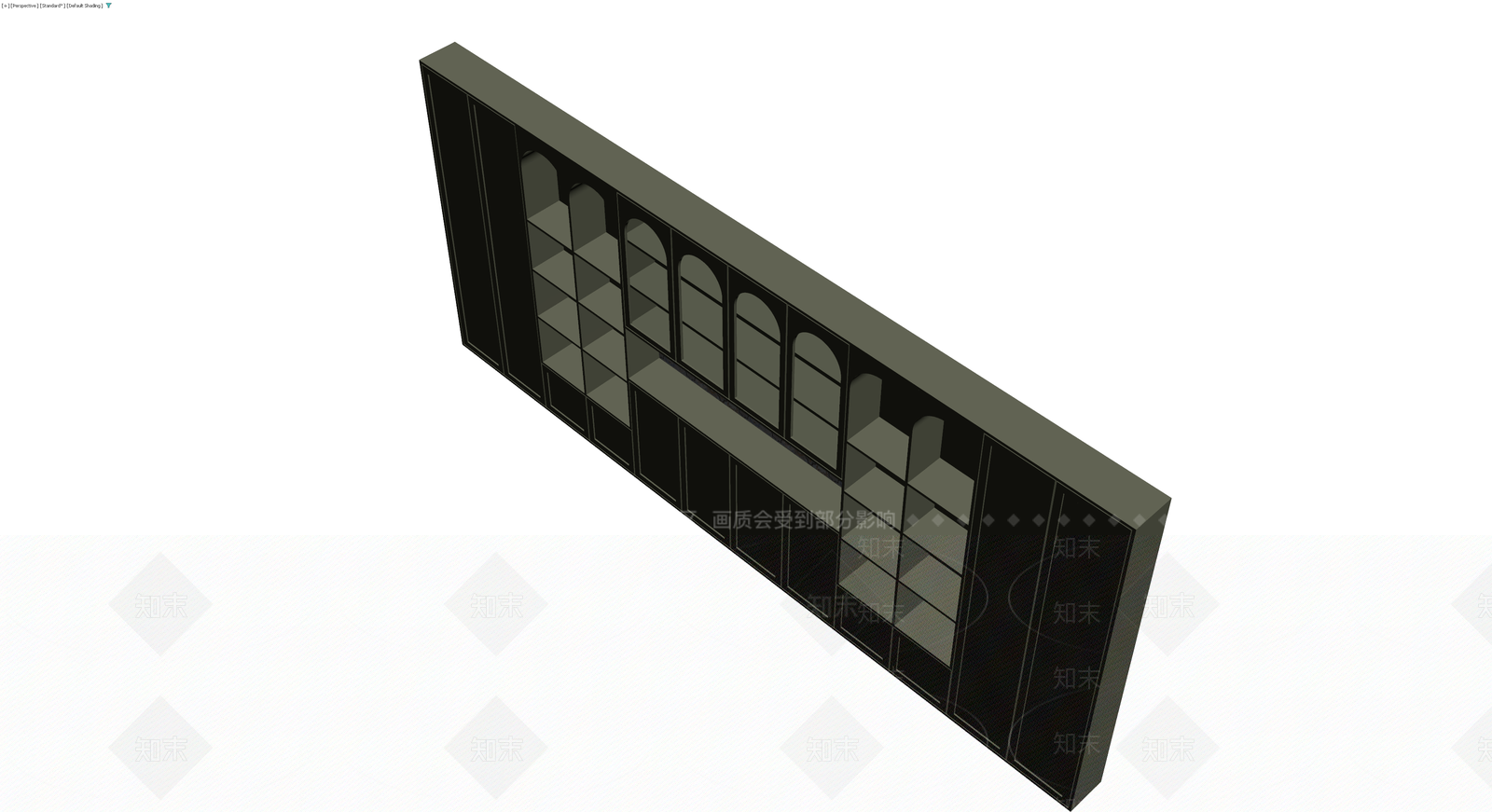 深绿色拱形组合书柜3D模型下载【ID:1230376590】