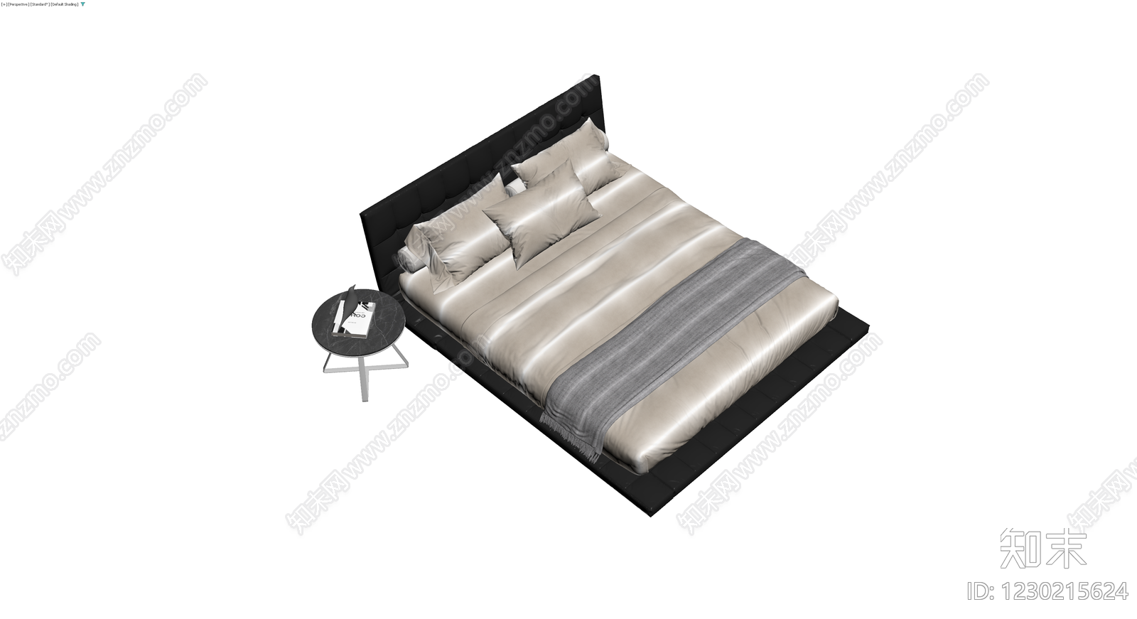 黑色软包双人床组合3D模型下载【ID:1230215624】