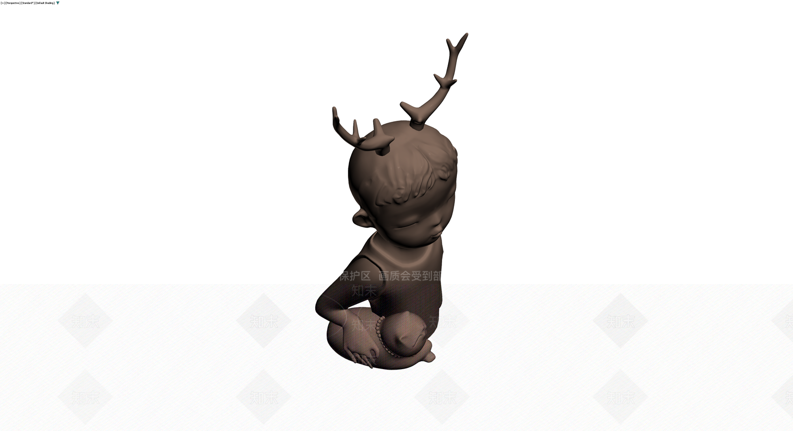 鹿角人偶抱猫雕塑3D模型下载【ID:1230109283】