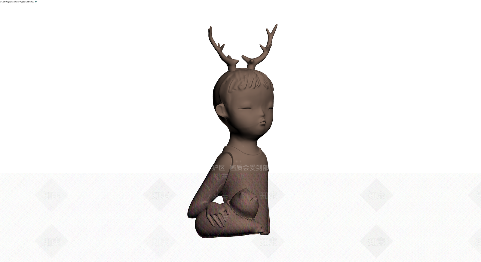 鹿角人偶抱猫雕塑3D模型下载【ID:1230109283】