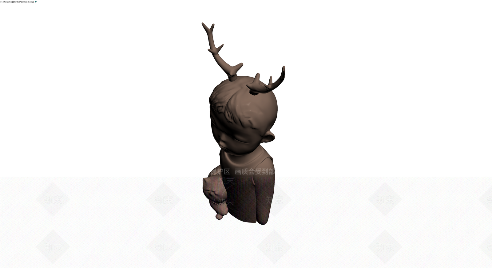 鹿角人偶抱猫雕塑3D模型下载【ID:1230109283】