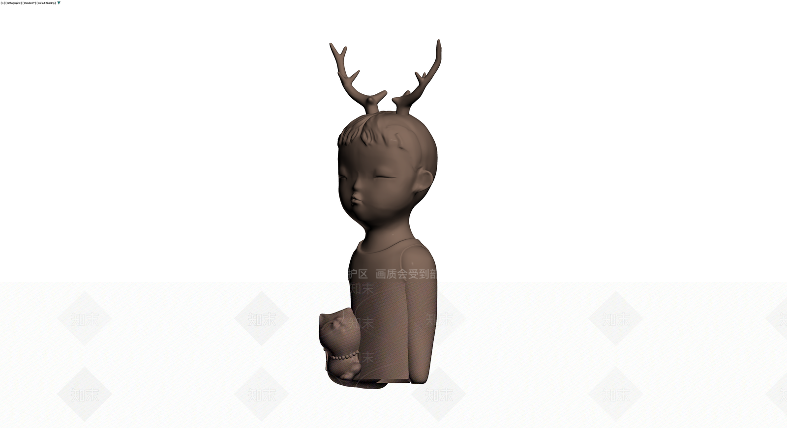 鹿角人偶抱猫雕塑3D模型下载【ID:1230109283】