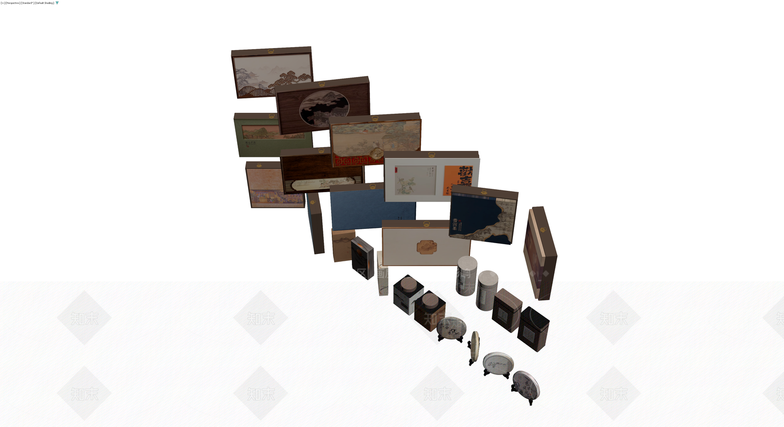 中式茶叶礼盒组合3D模型下载【ID:1230731366】