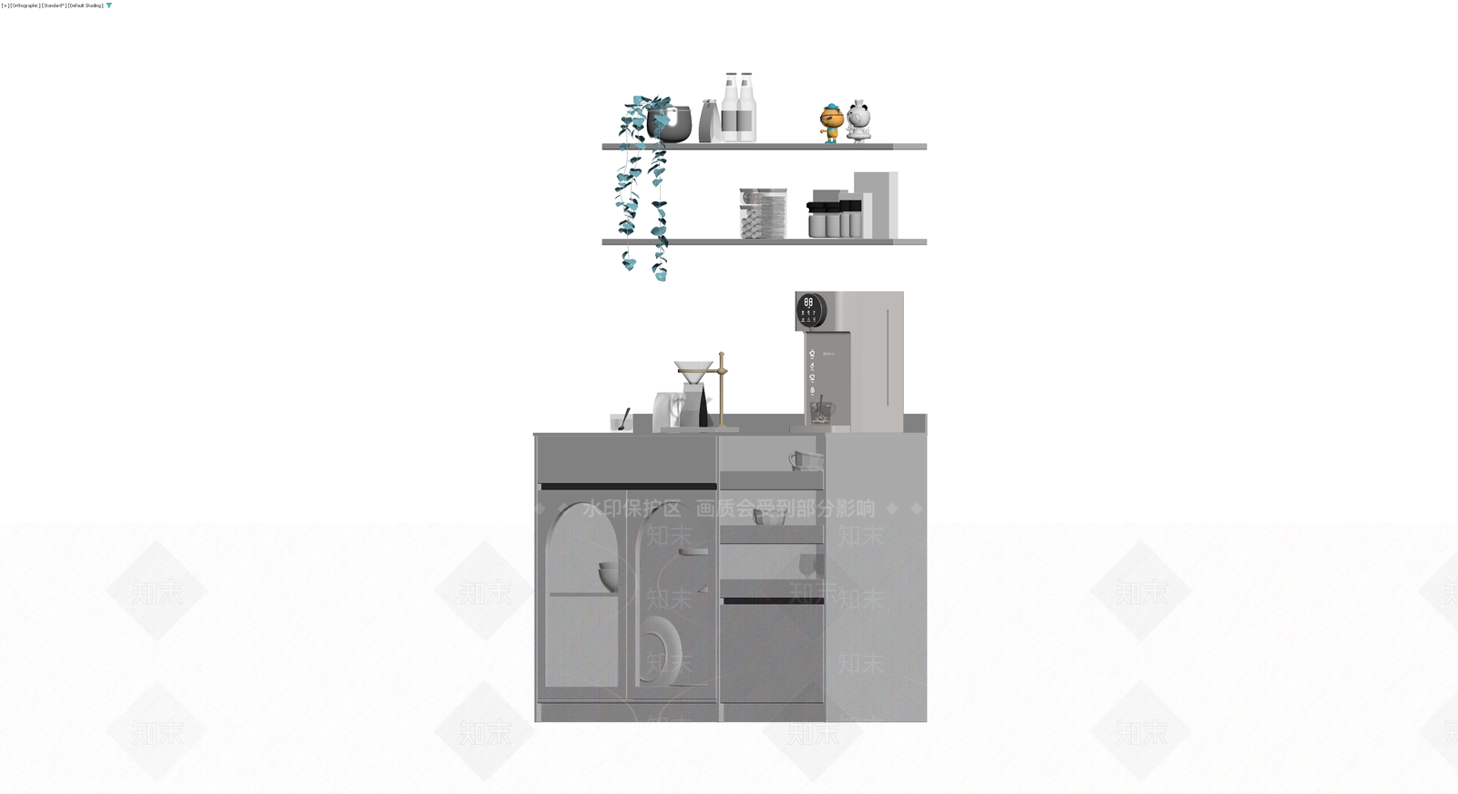 咖啡角组合柜体及陈列3D模型下载【ID:1229621702】
