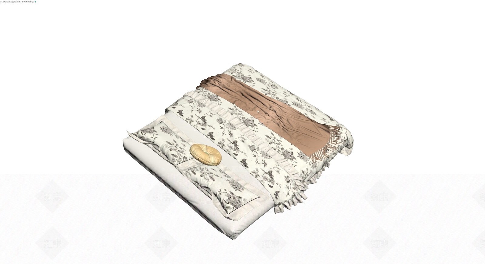 花卉布艺床品组合3D模型下载【ID:1230692332】