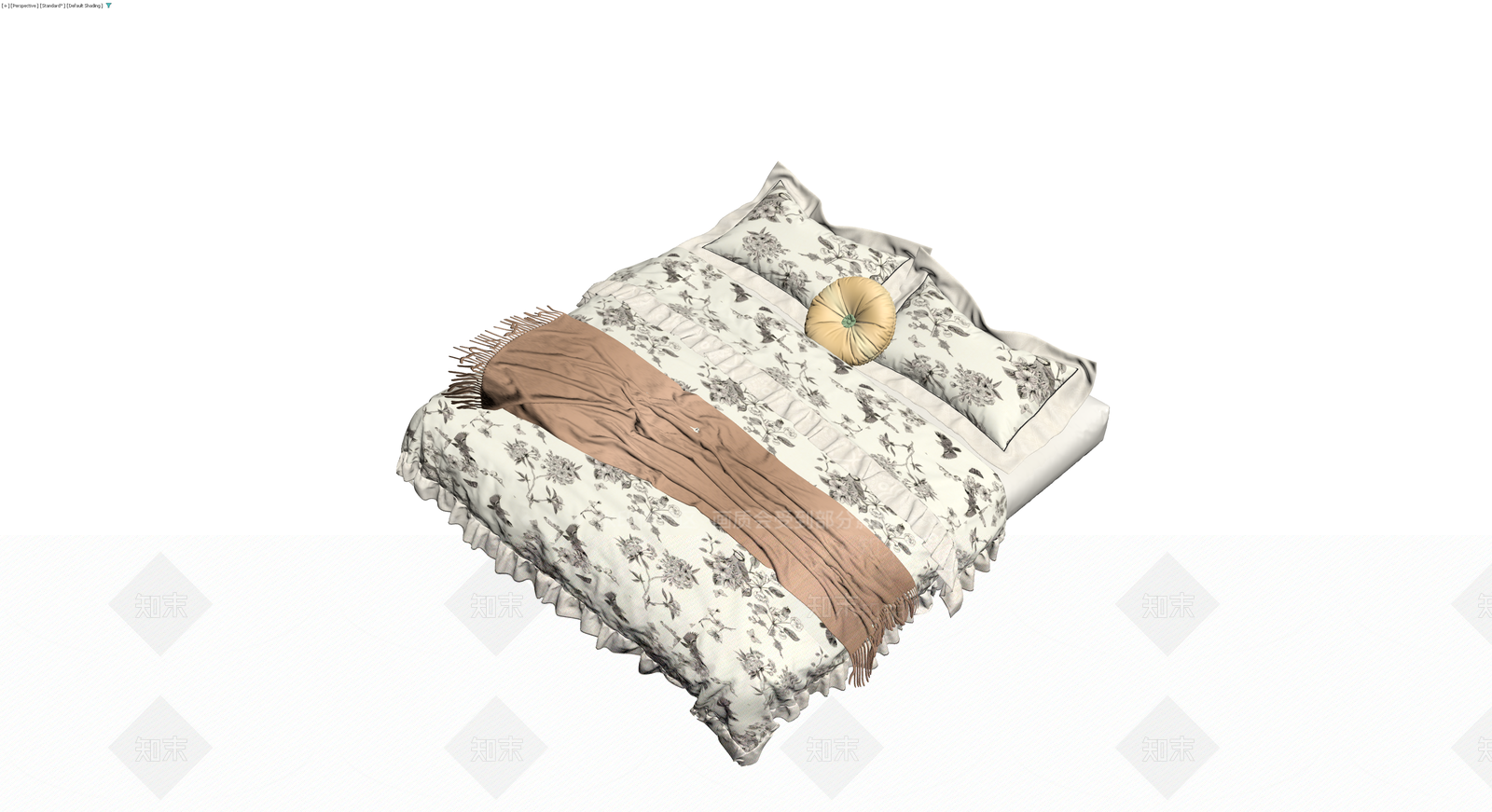 花卉布艺床品组合3D模型下载【ID:1230692332】