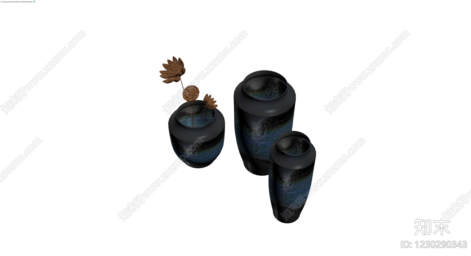 黑蓝釉陶瓷花瓶组合3D模型下载【ID:1230290343】