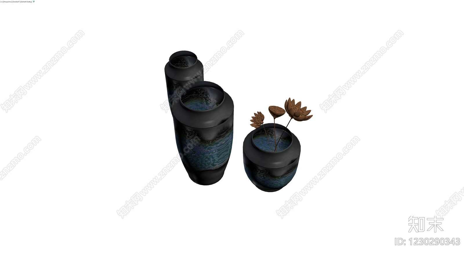 黑蓝釉陶瓷花瓶组合3D模型下载【ID:1230290343】