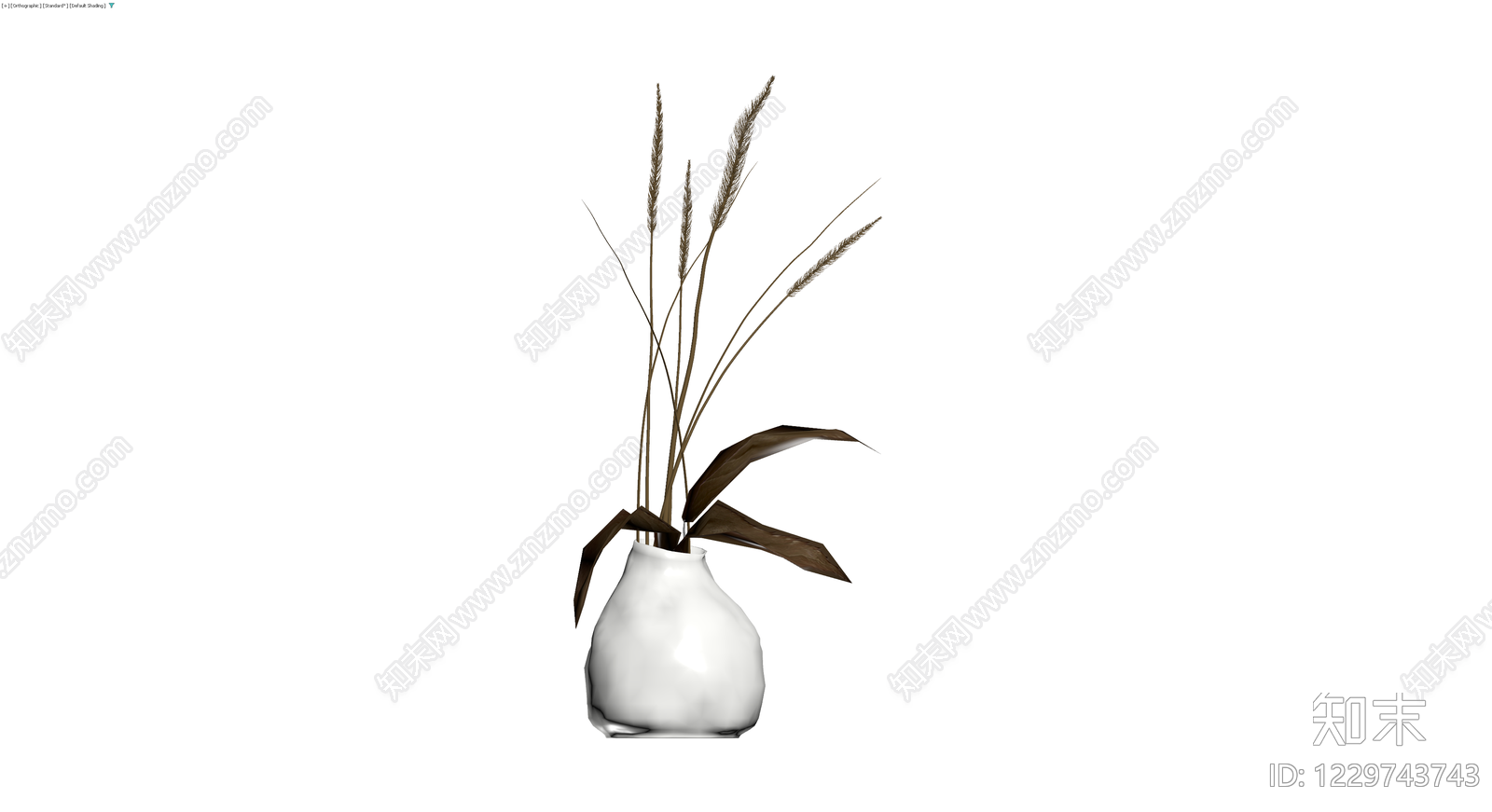 白色花瓶配干草植物3D模型下载【ID:1229743743】