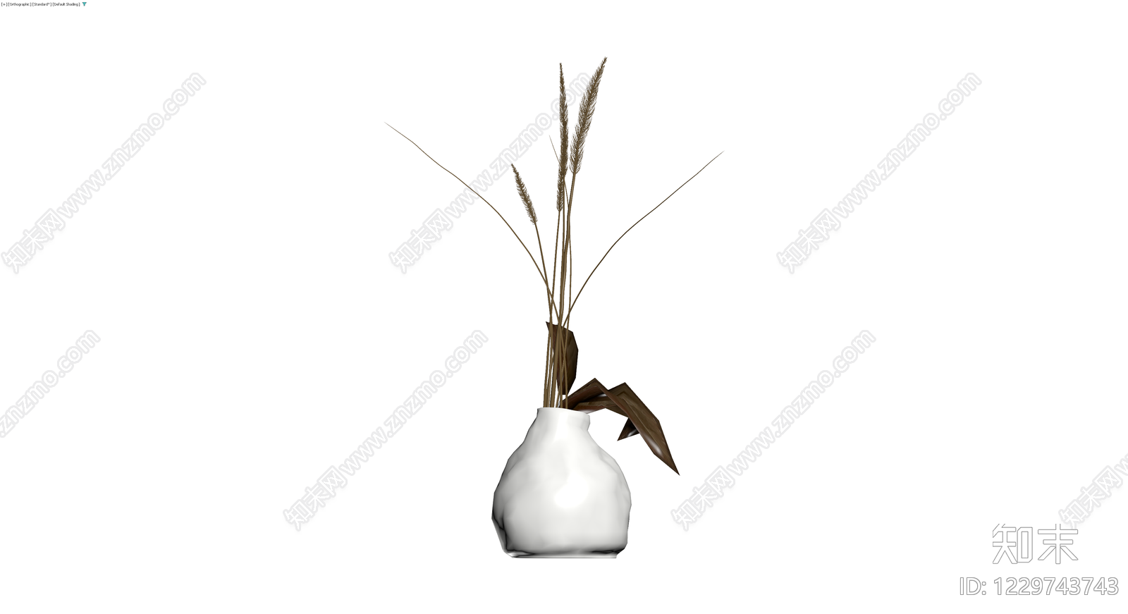 白色花瓶配干草植物3D模型下载【ID:1229743743】