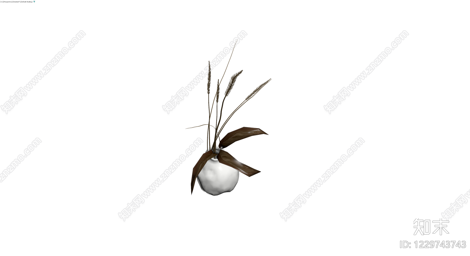白色花瓶配干草植物3D模型下载【ID:1229743743】