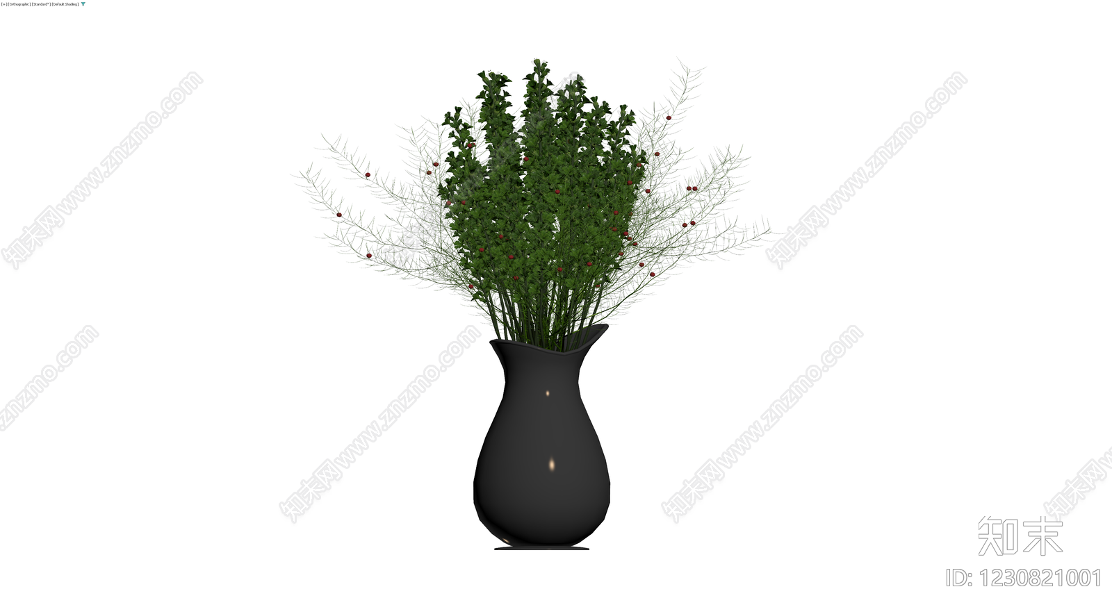 黑色花瓶绿植组合3D模型下载【ID:1230821001】