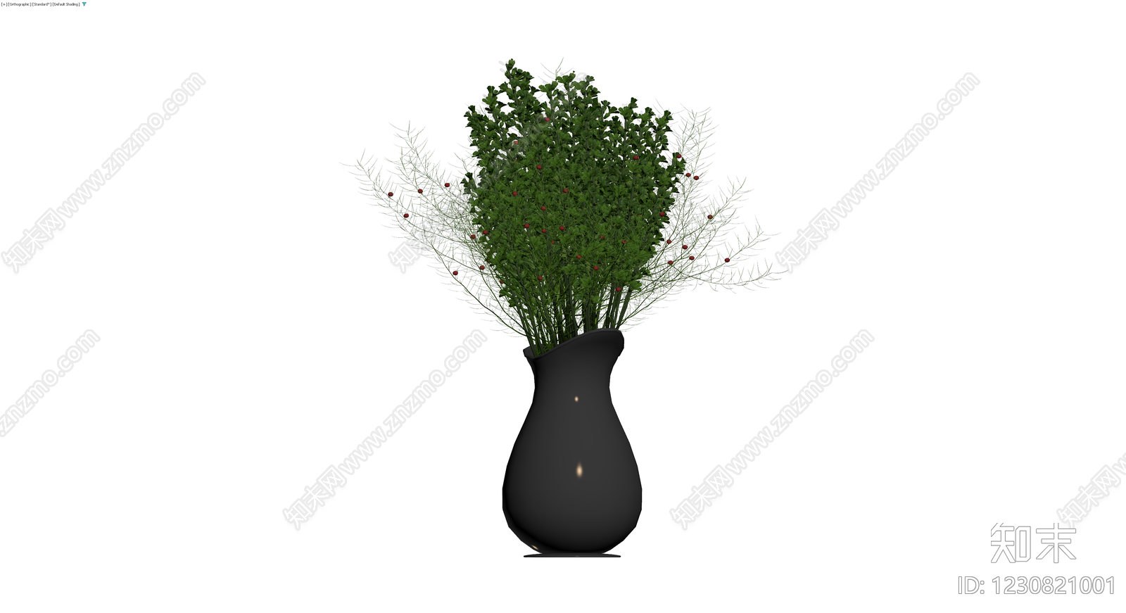 黑色花瓶绿植组合3D模型下载【ID:1230821001】