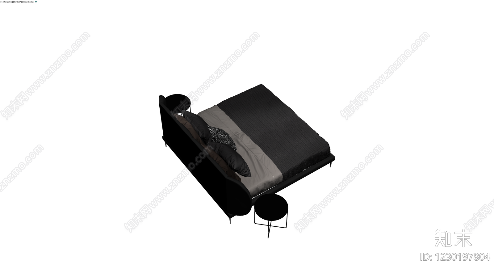 黑色现代软包双人床组合3D模型下载【ID:1230197804】