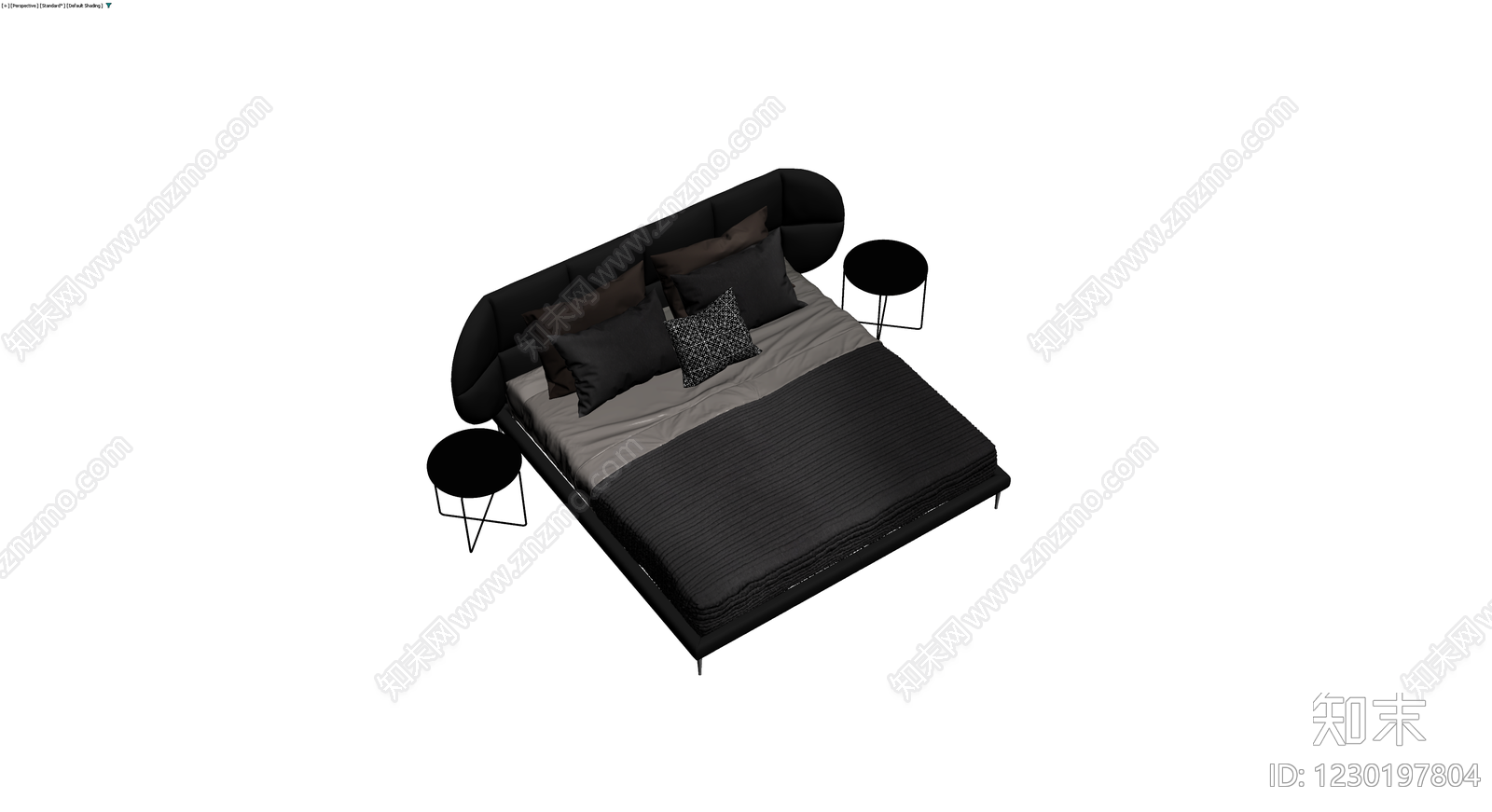 黑色现代软包双人床组合3D模型下载【ID:1230197804】