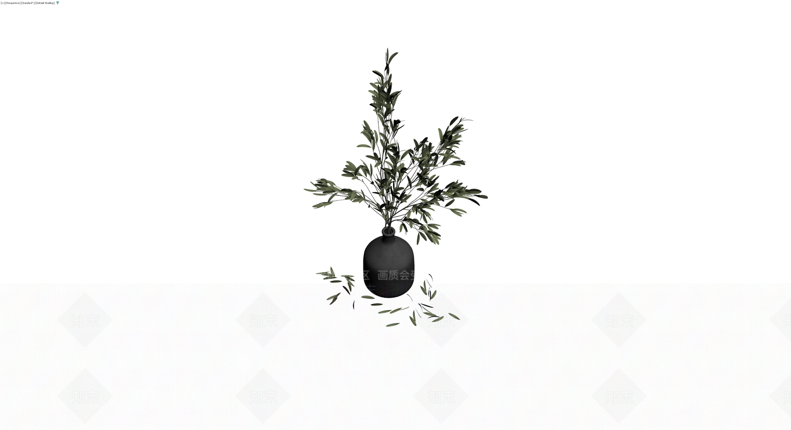 黑色花瓶插橄榄枝3D模型下载【ID:1229639134】