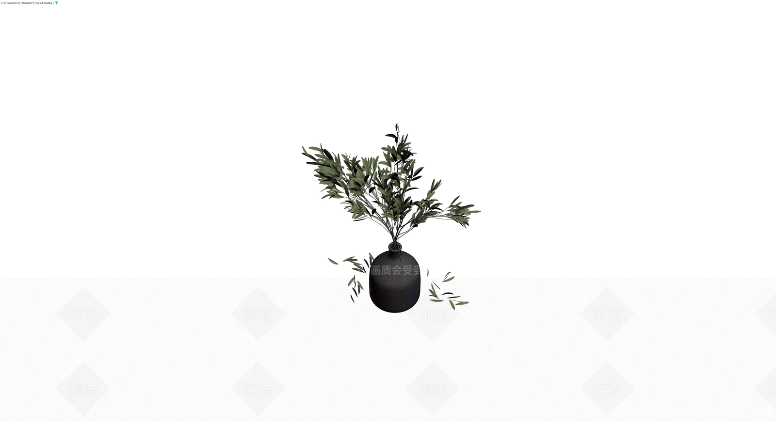 黑色花瓶插橄榄枝3D模型下载【ID:1229639134】
