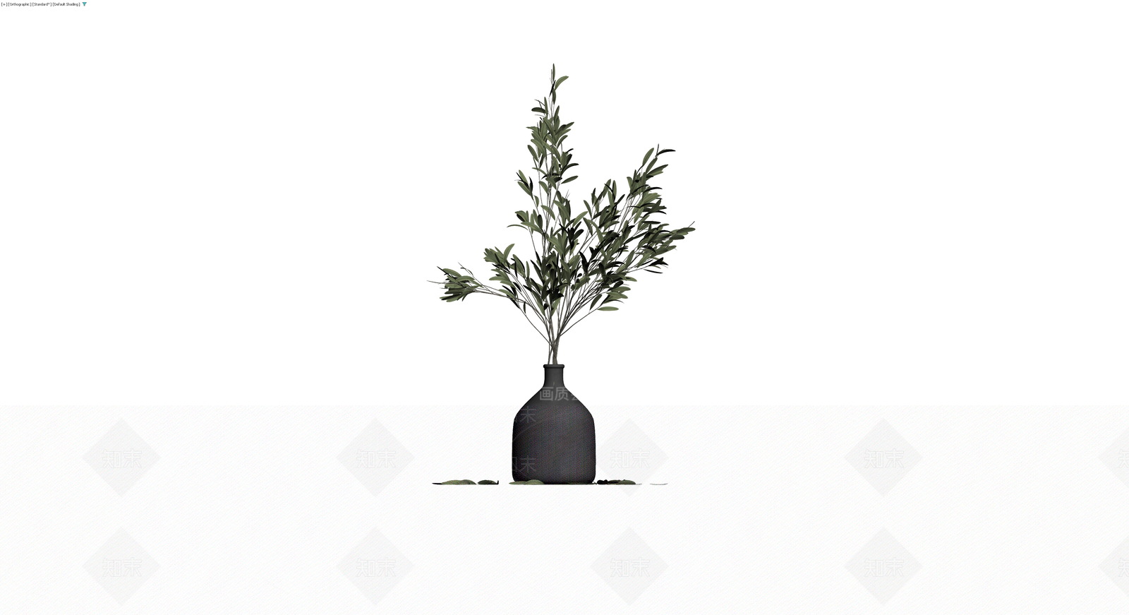 黑色花瓶插橄榄枝3D模型下载【ID:1229639134】