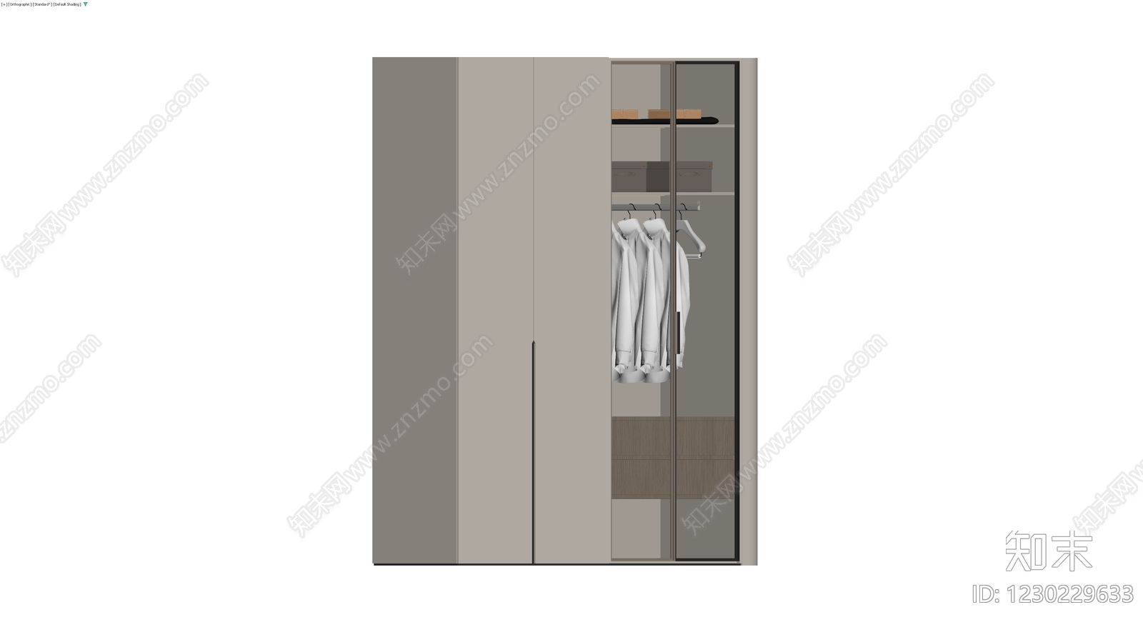 现代灰调双门衣柜3D模型下载【ID:1230229633】