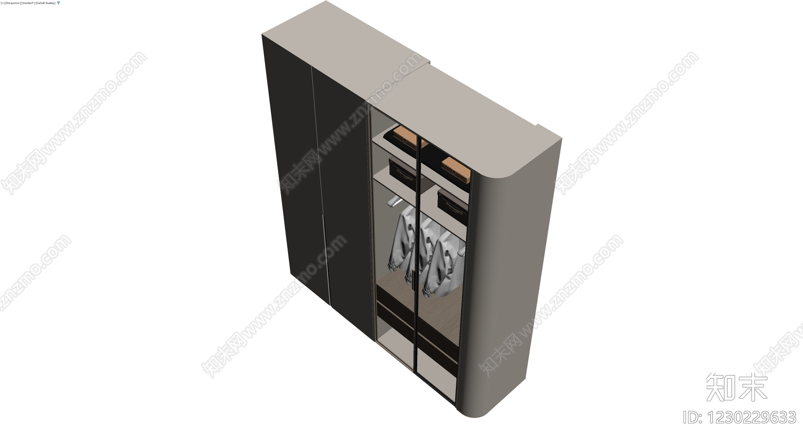 现代灰调双门衣柜3D模型下载【ID:1230229633】