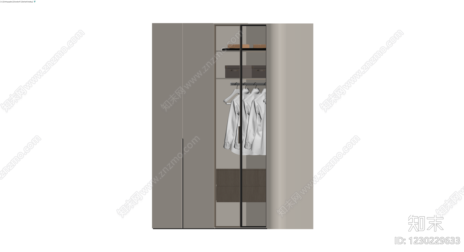 现代灰调双门衣柜3D模型下载【ID:1230229633】
