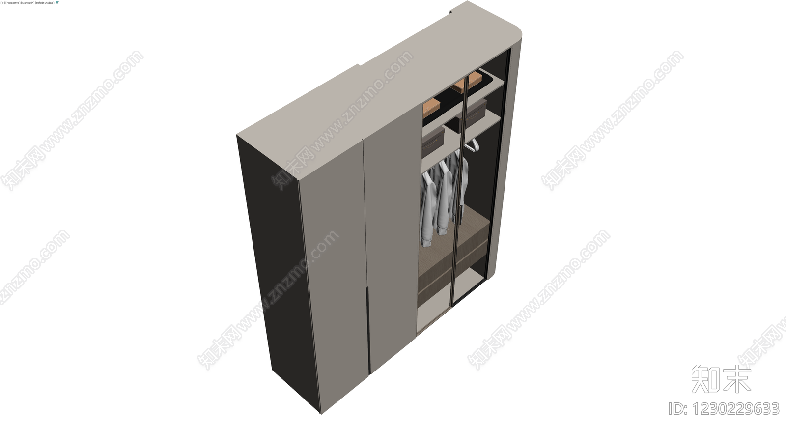 现代灰调双门衣柜3D模型下载【ID:1230229633】