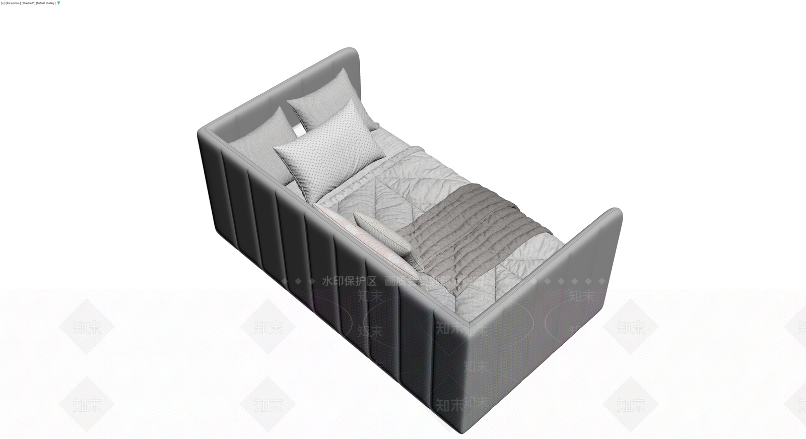 灰色软包双人床模型3D模型下载【ID:1230759038】