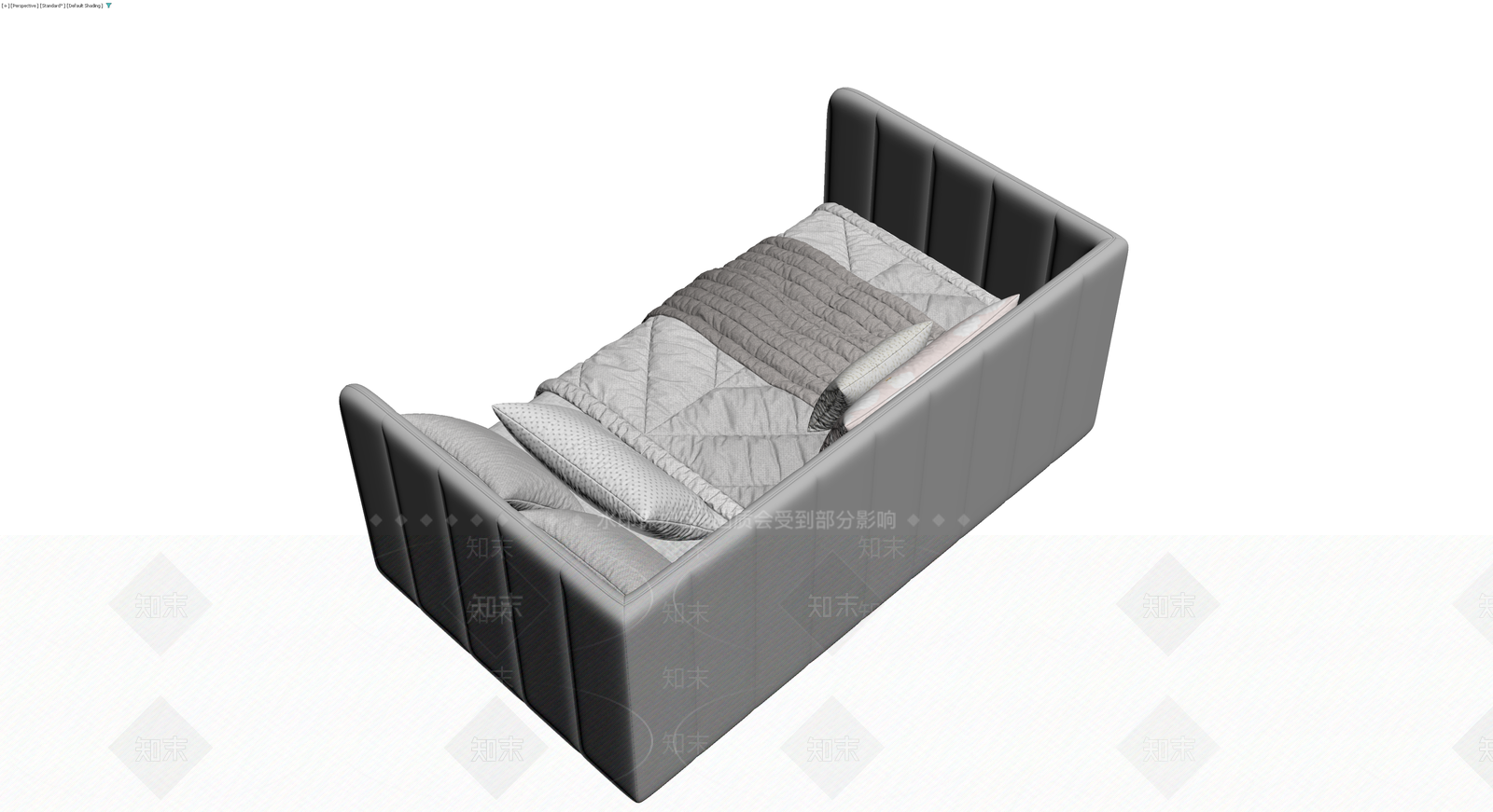 灰色软包双人床模型3D模型下载【ID:1230759038】