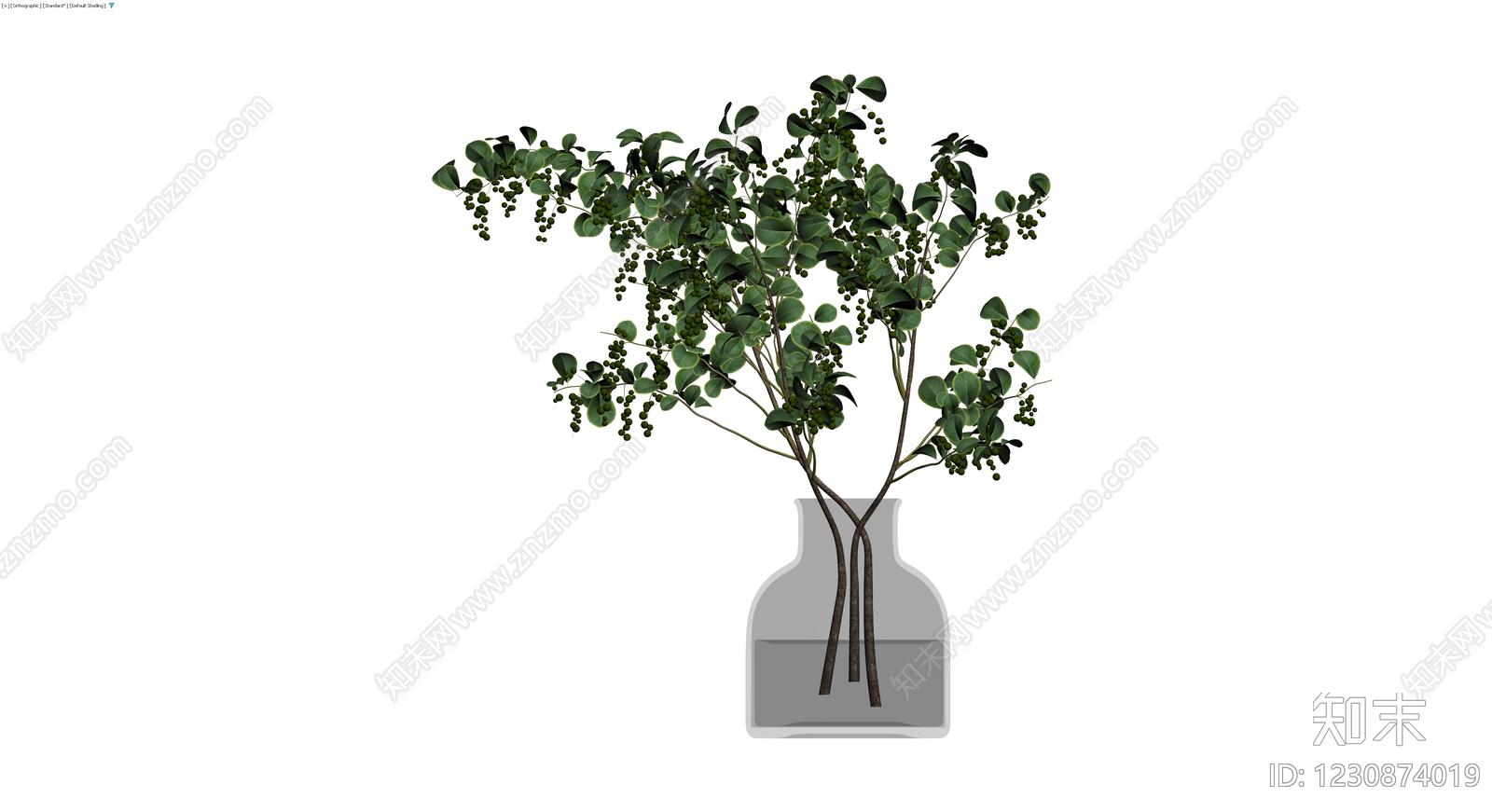花瓶插枝绿植盆栽3D模型下载【ID:1230874019】
